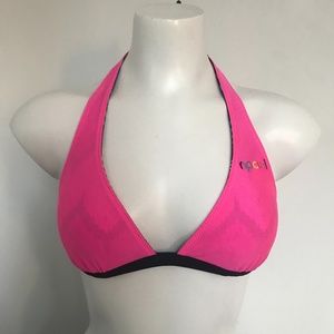 Rip Curl Vintage reversible multicolor neon pink halter top RARE bikinico top